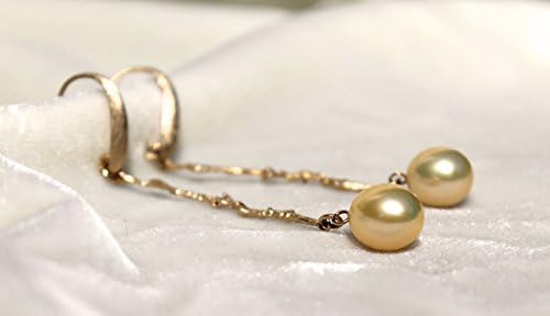 Gold-plated earrings with gold twigs and gorgeous luminous South Sea golden pearls