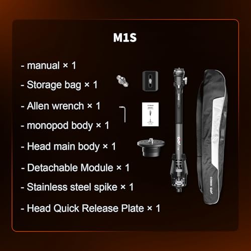 Camera Monopod, Extendable Carbon Fiber Monopod with Stands, 165cm with 360° Head, Arca Quick Mount System, Max Load 10kg Monopod Camera (M1S)