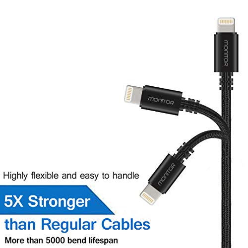 CZARTECH Monitor USB Charging Cable for iPhone, iPad, iPod [ Nylon Braided 1.2 Meter Charging and Data Transfer iOS Cabl
