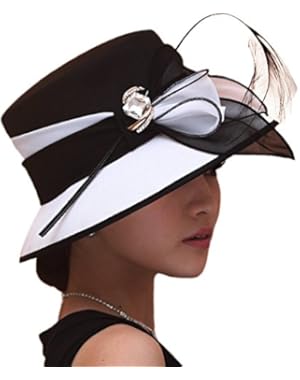 Women Hat Formal Dress Hat Chiffon Fabric Feather Two Tone Colors