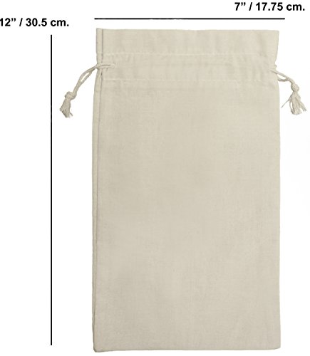 100 Percent Cotton Muslin Drawstring Bags 12-Pack For Storage Pantry Gifts - Unbleached (7 x 12 inch, Beige)