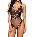 Women's Sexy Lace Babydoll Lingerie One Piece Teddy Bodysuit (L, Black)
