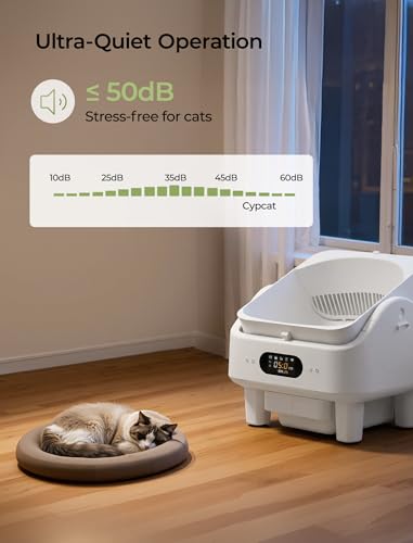 Automatic Litter Box, Cypcat Smart Self Cleaning Cat Litter Box Anti-Pinch, 10 Safety Sensors, Large Cat Litter Boxs for Multiple Cats, 5G & 2.4G WiFi, 6" LED Display, Odor Control Robot, White