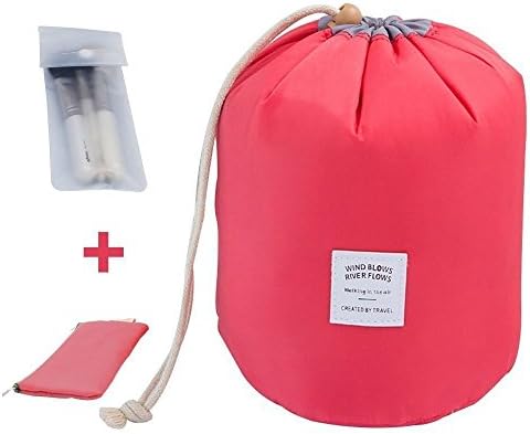 NEYROZ(TM) Travel Restroom Barrel Fashion Cosmetic Bag multi Makeup Bags Pouch Handbag Toiletry Case Cylindrical (Red)