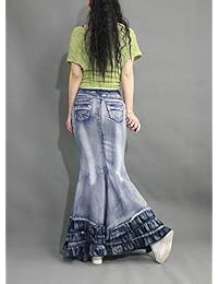 idopy dama Elástico ajuste apretado de volantes con Fishtail volantes falda vaquera