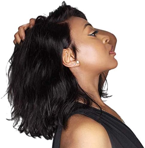 KeLang Brazilian Virgin Human Hair Wigs Short Bob Wigs Full Lace Wigs for Black Women Short Body Wave Pre Plucked Human Hair Wigs with Baby Hair Bleached Knots Natural Black color (Full Lace 12inch)