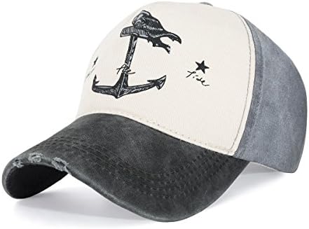 CHOSUR Vintage Baseball Cap Men Unstructured Hats Pirate Ship Anchor Sun Hat Unisex Snapback Youth Cap for Girls and Boys(Black Brim)