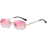 WDZAYXC Retro Rimless Sunglasses for Women Men Rectangle Sunglasses