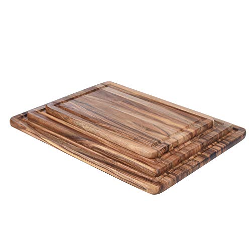 ZESPROKA Thick Acacia Wood Cutting Board with Juice Drip Groove,Set of 3 - Thumbnail 2
