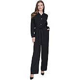 Halston Womens Long Sleeve Collared V-Neck Jumpsuit