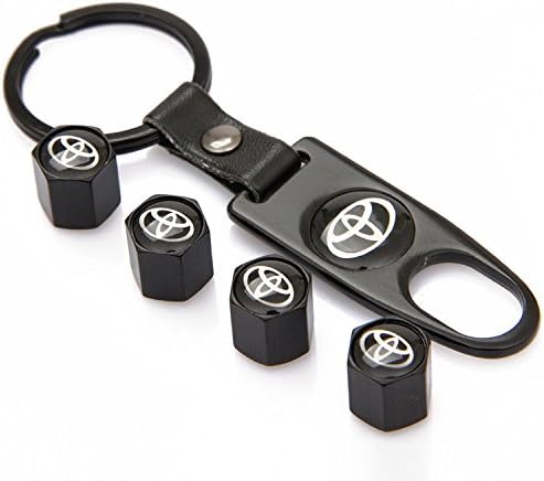 eXeAuto Black Tire Valve Stem Air Caps Cover and Keychain Combo Set For TOYOTA