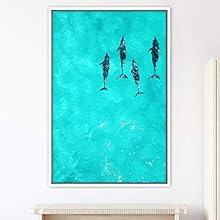 signwin Framed Canvas Wall Art Fish on The Surface Bedroom Dolphin Marine Life Multicolor Nautical Photography - 16x24 inches