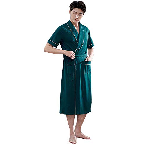 MOOLFN-LEstate-di-Seta-degli-Uomini-Camicia-da-Notte-di-Estate-Sottile-A-Maniche-Corte-in-Cotone-Vestire-Abito-Lungo-Kimono-Giapponese-Accappatoio-Pigiama-Morbido-Accappatoio-DocciaVerdeXXL