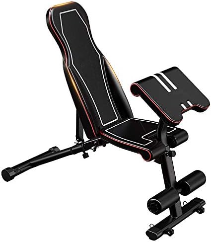 DWhui Foldable Adjustable Weight Bench Sit Up Bench Dumbbell Bench Multi-Purpose Trainer with Wheels 10 Levels Height from Flat to Incline