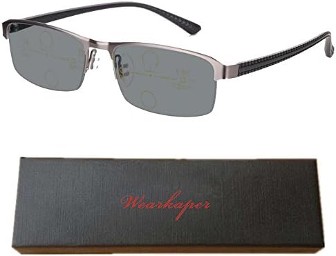 WEARKAPER Progressive Multifocal Glasses Transition Sunglasses Photochromic Reading Glasses (3.00X, Grey)