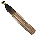 Youngsee 14inch Balayage Nano Ring Hair Extensions Darkest Brown to Medium Brown with Blonde Ombre Human Hair Nano Bead Hair Extensions 50strands 50g