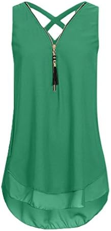 Clearance Women Loose Sleeveless Tank Top Zippered Back Cross Strapless Sleeveless Vest Top Hem Layed Zipper V-Neck Duseedik
