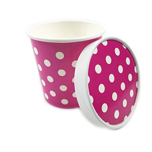 Black Cat Avenue 16 oz Pint Size Disposable Polka Dots Paper Ice Cream Containers, 15 Count, Pink