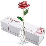 DeFaith Real Rose 24K Gold Dipped, Forever Gifts for Her Valentine's Day Anniversary Wedding and Proposal – Red with Stand