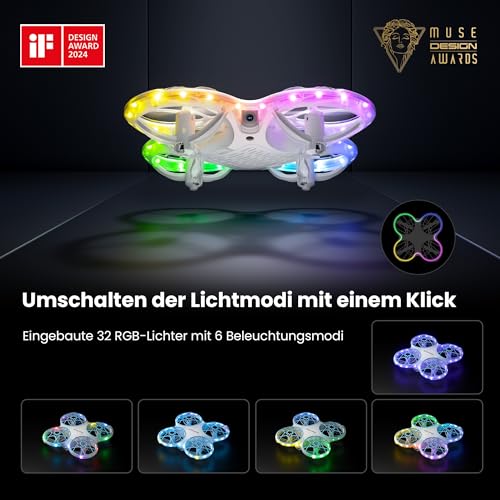 Ameta Morpho Drone with Camera for Children, 1080P HD FPV Drone for Beginners, RC Quadcopter with 32 RGB Light/18 Minutes Flight Time/STEM Modules/Lost Buzzer, Toy Gifts for Boys Girls