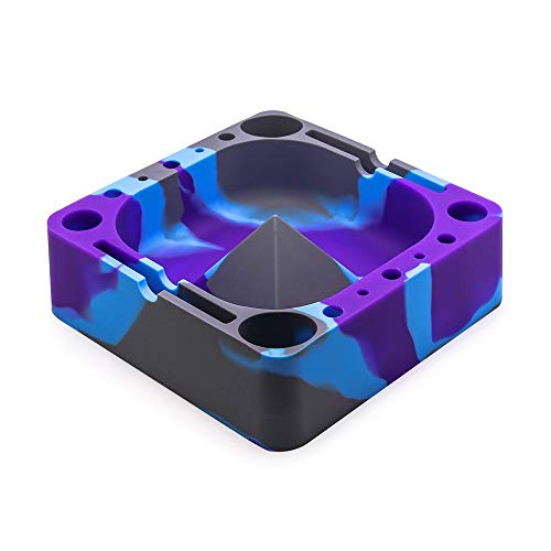 VEEAPE Silicone Ashtray, Pyramid Tap Tray with Compartments for Holding Coils, Lighters, Pens, Papers, and More (Grey/Purple/Blue) - Thumbnail 5