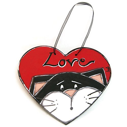 Coeur Rouge Avec Chat Noir Suspension Chat Amoureux Plaque De Porte En Forme De Coeur Rouge Amazon Fr Handmade