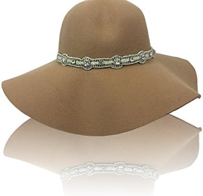 Floppy Felt Wool Hat With 1920's Fedora Brown Cream Rhinestone Beaded Interchangeable