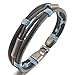 INBLUE Men's Alloy Genuine Leather Bracelet Bangle Black Grey Blue