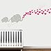 Cutie Grey Elephants with Colored Bubble Hearts Vinyl Wall Decal Sticker Baby, Nursery, Play Room (Hot Pink Hearts)