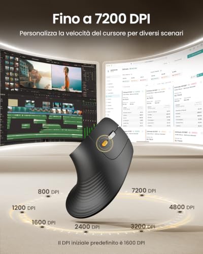 ProtoArc EM11 Pro Mouse Ergonomico Verticale con Rotella di Scorrimento Orizzontale | Pulsante Personalizzabile, 2*Bluetooth + 2,4 G Wireless, Ricaricabile, per PC da Ufficio, Mac, Windows, Linux