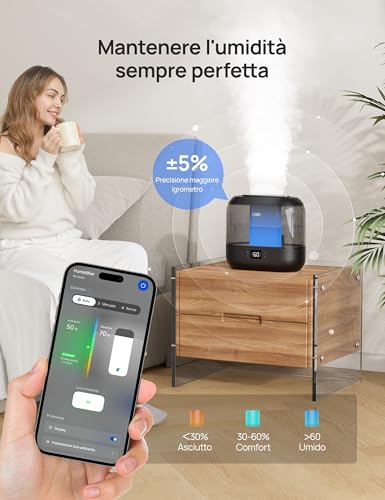 Dreo Smart Humidifier for Bedroom 4L Top Fill with Cold Mist and Oil Diffuser and Night Light, 32 Hours Burn Time, Silent Humidifiers for Home, Office