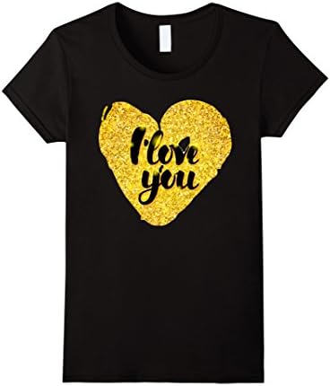 Valentines Day T Shirt - Gold Heart I Love You Tshirt.