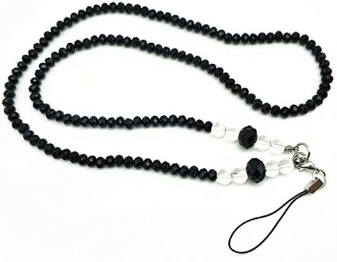 2Pcs/Set Lanyard for Samsung Artificial Crystal Neck Necklace Strap Lanyard U Disk ID Work Card Mobile Cell Phone Chain Straps Keychain Phone Hang Rope for iPhone Xs Max (Black)