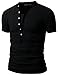 Doublju Mens Henley T-shirts with Short Sleeve BLACK (US-M)