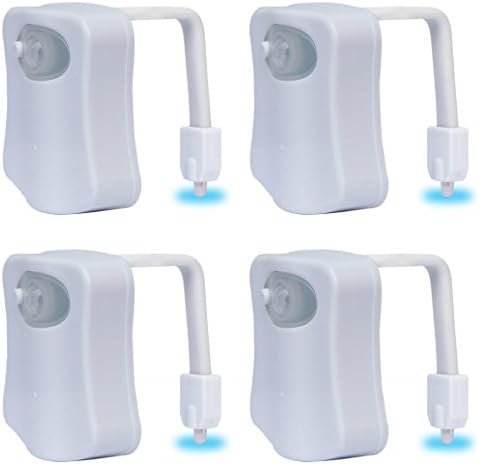 Best Toilet Light Motion (Pack of 4) 2 Modes and 8 Color Changing, Smart Sensor LED Washroom Easy To Adjusted Fits Any Bowl, Energy Efficient 3pcs Batteries, Aura RGB Bulb Lighting Actives In Darkness