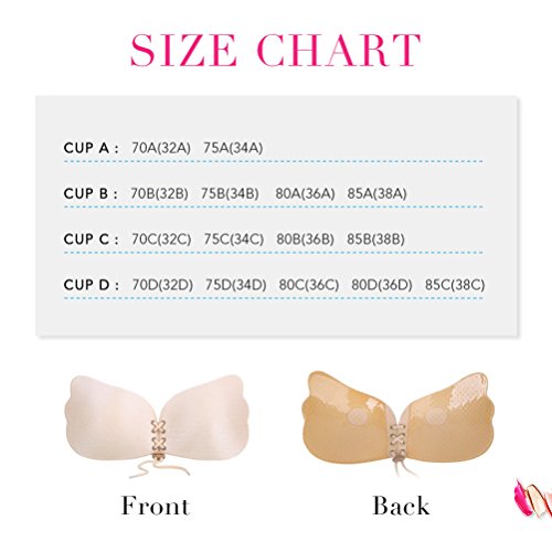 Pushup Bra 2 Pack Self-Adhesive Bra Strapless Invisible Backless Plunge Bra (D 2, Nude and Black)