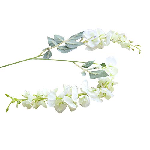 Gotian 39Inch Artificial Silk Wisteria Fake Garden Hanging Flower Plant Vine Wedding Decor Ideal for Festivals Parties Home Gardens Fencing Floral Tributes Sheds Decorations (White)