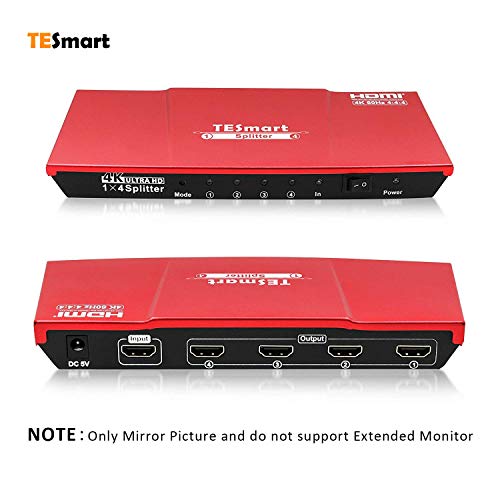 TESmart HDMI Splitter 1x4 1 in 4 Out HDMI Splitters 4K@60HZ 4:4:4 Supports HDCP 2.2 HDMI Splitter 4K Supports Output 1080P@60Hz and 3840x2160@60Hz 4:4:4 for Different Resolution Monitors