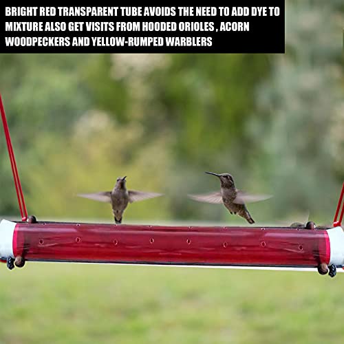 Hummingbird Feeder for Outdoors Hanging, JIDIMI Wild Bird Feeders with Hole, Red Transparent Tube, Easy to Use & Clean, Hummingbird feeders for Window, Patio, Garden, Yard, Deck, Farm (Red, 15.7 in)