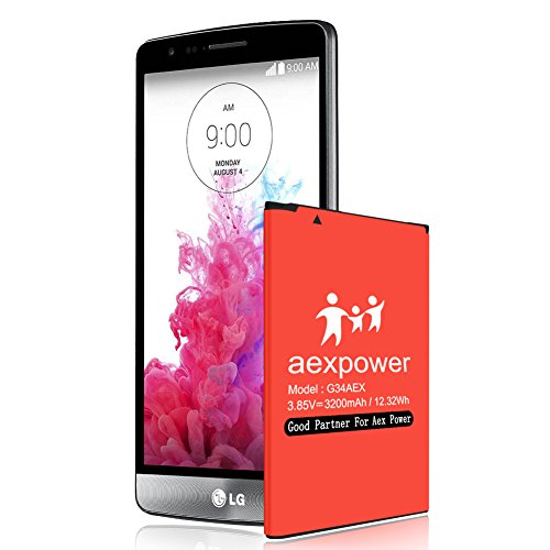 AexPower LG G3 Battery Upgraded 3200mAh Replacement Li-ion Battery for LG G3 BL-53YH D852, D855, D850 at&T, D851 T-Mobile, VS985 Verizon, LS990 Sprint | LG G3 Spare Battery [24 Month Warranty]