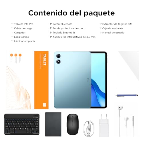 P13 Pro Tablet 13.4 Pulgadas 120Hz Android 16, 48GB RAM + 256GB(TF 2TB) Tablet con Teclado y Lapiz, T7280 Octa-Core, 12000mAh/18W, 16MP+8MP, Gemini AI, Widevine L1, Face ID, Dual SIM 4G, Azul