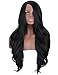 Kalyss Long Wavy Curly Black 1B Yaki Synthetic Wig for Women Side L Parting Heat Resistant Premium Human-Hair-Like Sheen Natural Looking Full Thick Women's Hair Replacement Wig,24 Inches