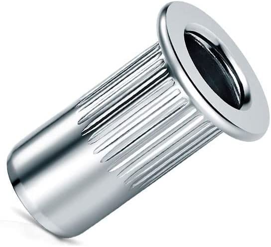 M4 Blind Rivet Nuts, Dome Head Grooved Round Body Open-Ended Threaded Insert, 4mm Nutsert, Zinc Plated Steel Knurled Rivnut, Rivsert for Steel, Alloy, Copper, Plastic, Fiberglass (50 pcs.)
