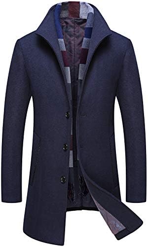 Man's Gentle Stylish Detachable Scarf Single Breasted Thick Padded Wool Formal Pea Coat