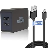 Kindle Fire Fast Charger, 5V 2.4A 24W Charger for Amazon Kindle Fire HD, HDX 6" 7" 8.9" 9.7", Fire 7 8, Dual Port USB Wall Charger with 6.6FT Micro USB Cable for Samsung, Galaxy S7, Android Phone