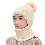 OrchidAmor Womens Pom Pom Beanie Hat Scarf Girls Cute Winter Ski Hat Slouchy Knit with Fleece Lined Bib mask Jumper Cap