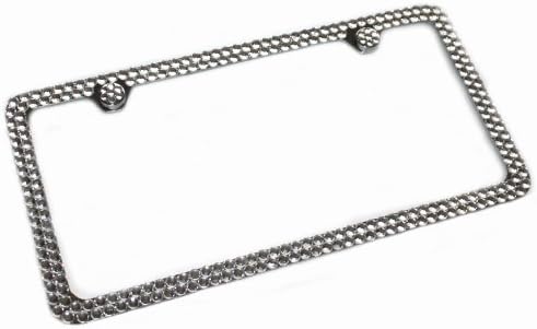 Hotblings 2 Row FULL CLEAR Rhinestone Bling Sparkle Metal License Plate Frame & Caps Set