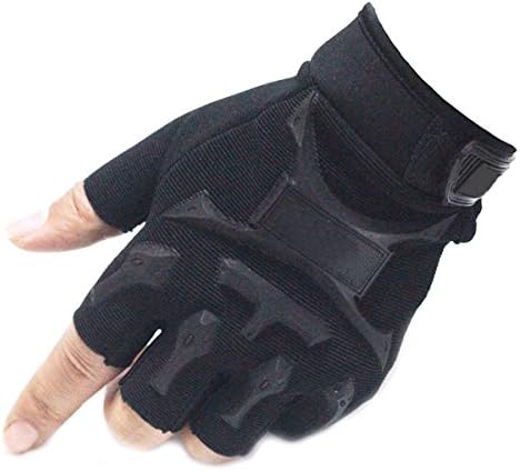 FuDa Men’s Tactical Gloves Military Rubber Hard Knuckle Fingerless Outdoor Gloves for Camping Mountaineering Cycling Motorcycle Black
