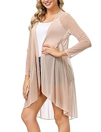 Porda chaqueta de mujer abierta frente Drape Duster alto bajo dobladillo Maxi manga larga Cardigan (S-2XL)