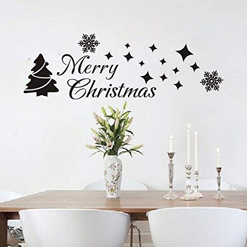 MoharWall Christmas Tree Sticker Winter Snow Wall Decal Merry Christmas Quotes Star Vinyl Art Decor